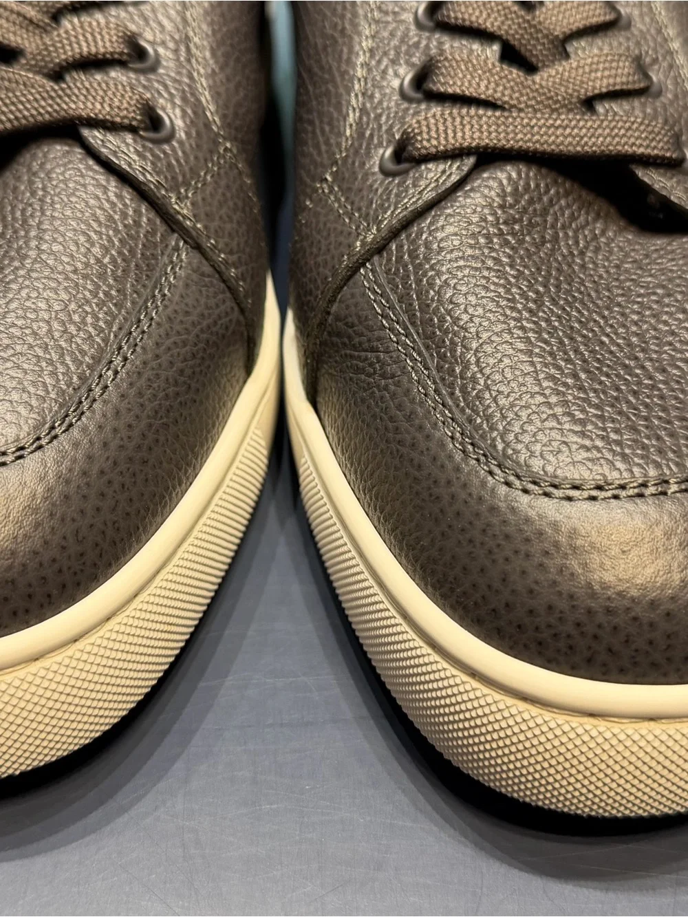 Christian Louboutin Gray Pebbled Leather Low-Top Sneakers with White Sole